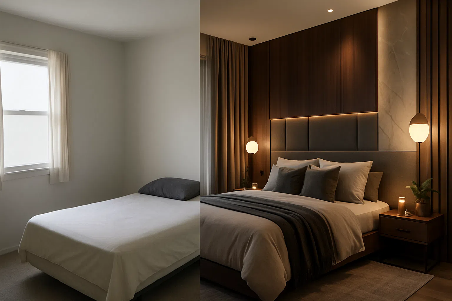 avant-après rénovation hôtel chambre
